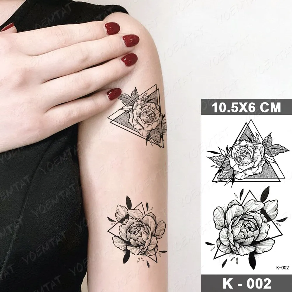Waterproof Temporary Tattoo Sticker Black Point Line Sunflower Geometric Rose Flash Tatoo Fake Tatto For Body Art Women Men