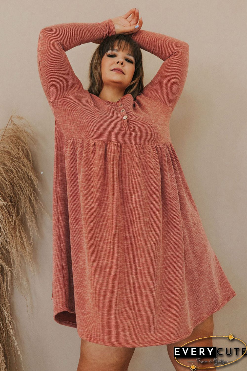 Plus Size Mineral Washed Ribbed Henley Dress