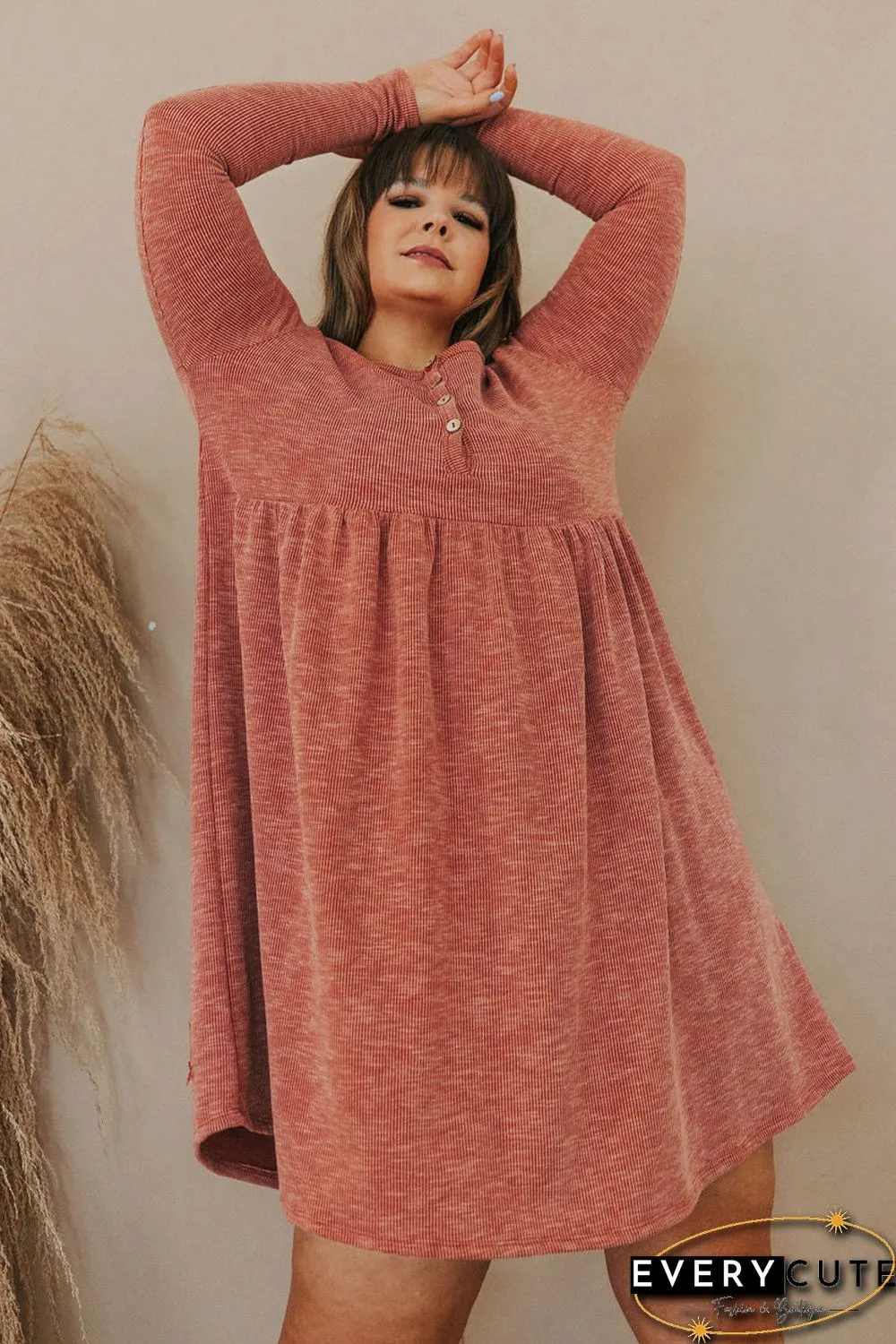 Plus Size Mineral Washed Ribbed Henley Dress