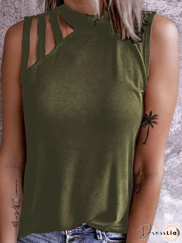 Solid Color Hollow Round Neck Tanks Tops