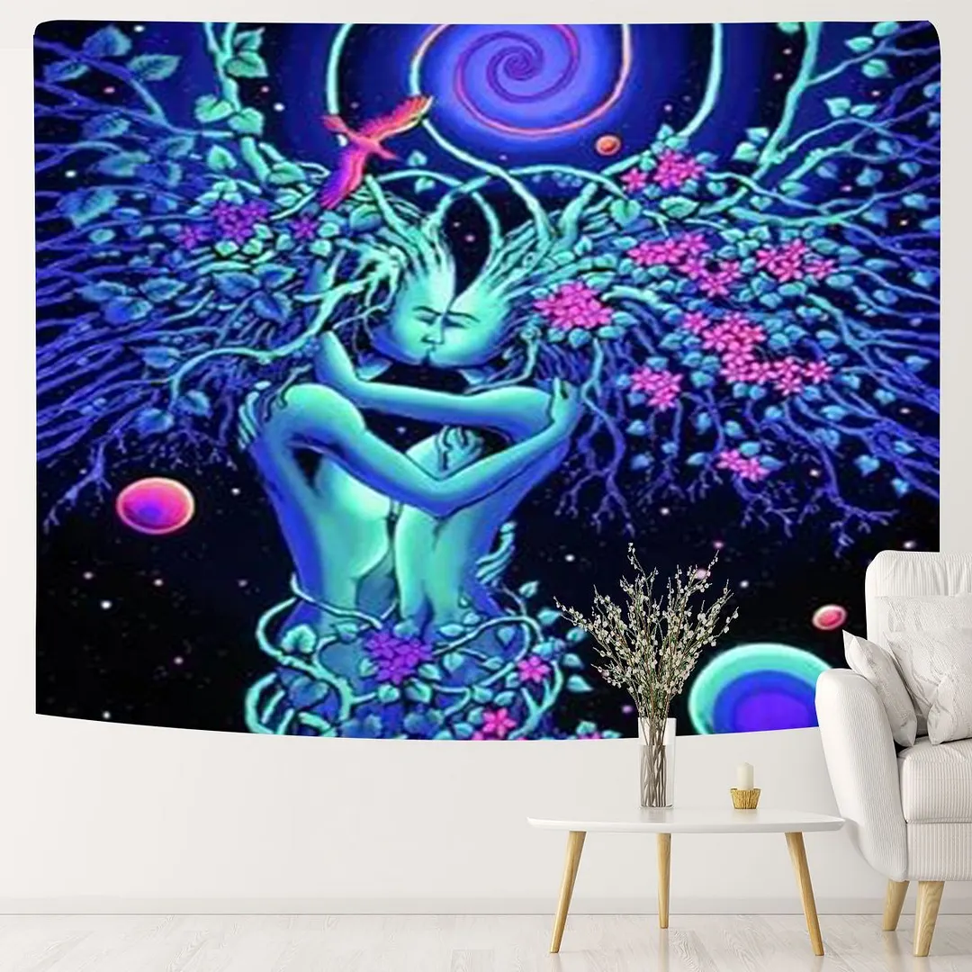 Mushroom Psychedelic Fluorescence Tapestry Wall Hanging Cloth Bedroom Decor Psychedelic Art Poster Glow Under Ultraviolet Light