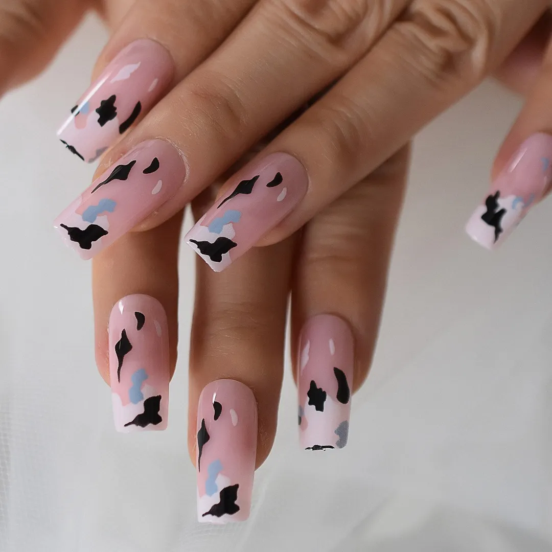 Glitter Nails Tips With Design Charms Leopard Wild Supplies For Professionals Press On Nails Coffin Extra Long EchiQ Nails Set-Nail Inspo