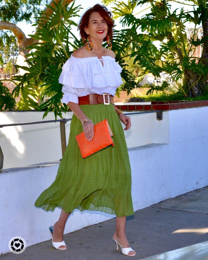 off-Neck Chiffon Shirt Elastic Shoulder Tied Lotus Leaf Half Sleeve Top
