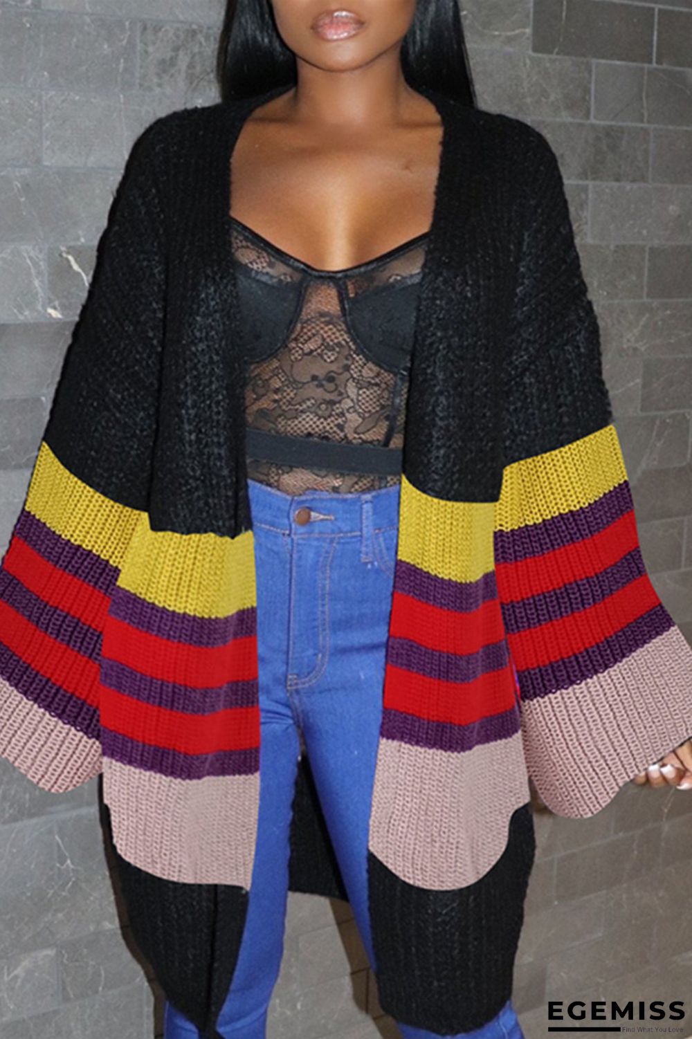 Black Fashion Casual Patchwork Cardigan Outerwear | EGEMISS