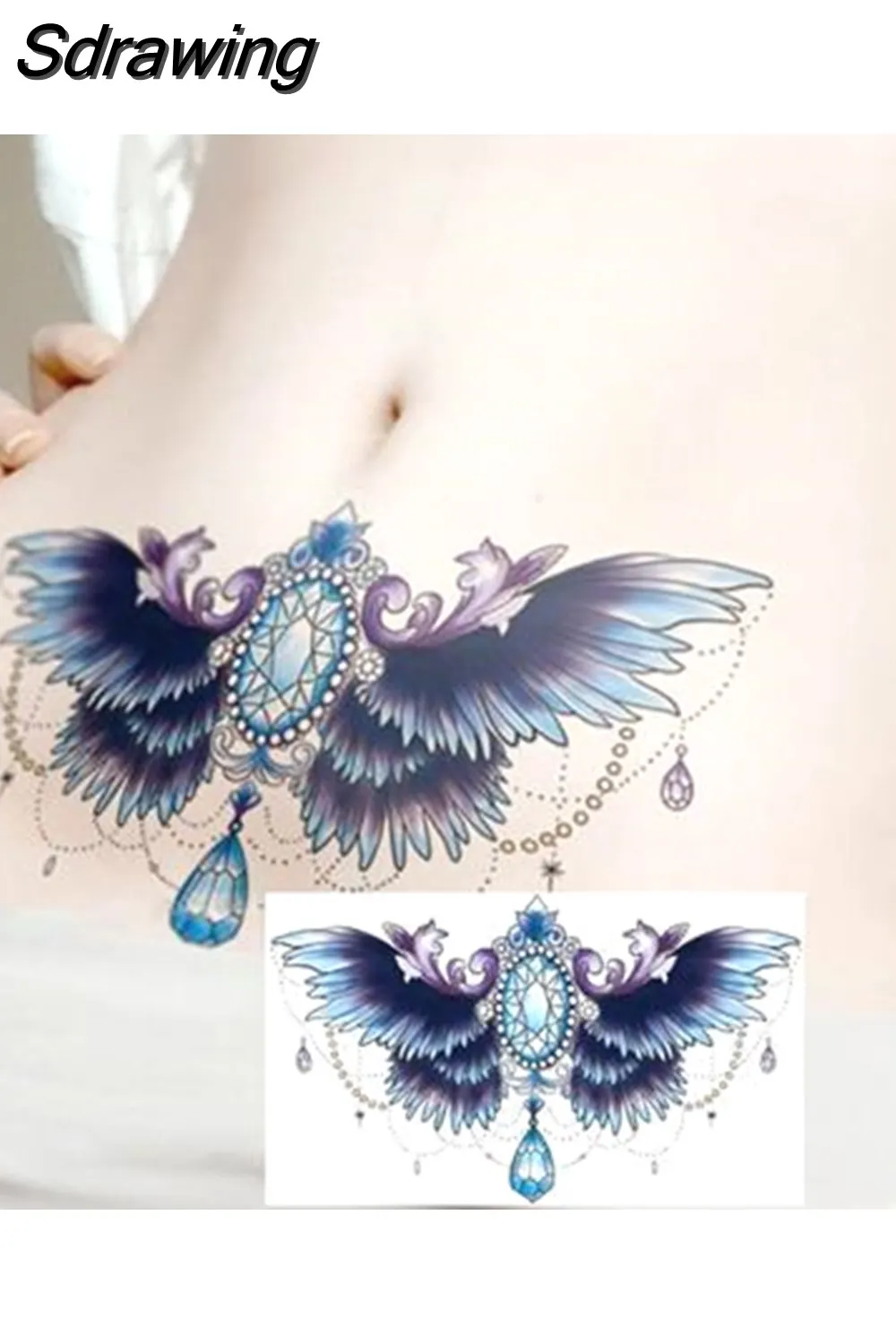 Sdrawing 4/5/9/10/18 PIeces Long Lasting Blue Flower Jewelry Tattoo Sticker Sexy Belly Block Scar Stretch Marks Waterproof Tattoo Sticker 715-1