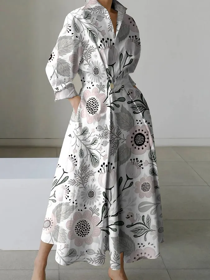 Women's Simple Fashion Floral Lantern Sleeve Dress