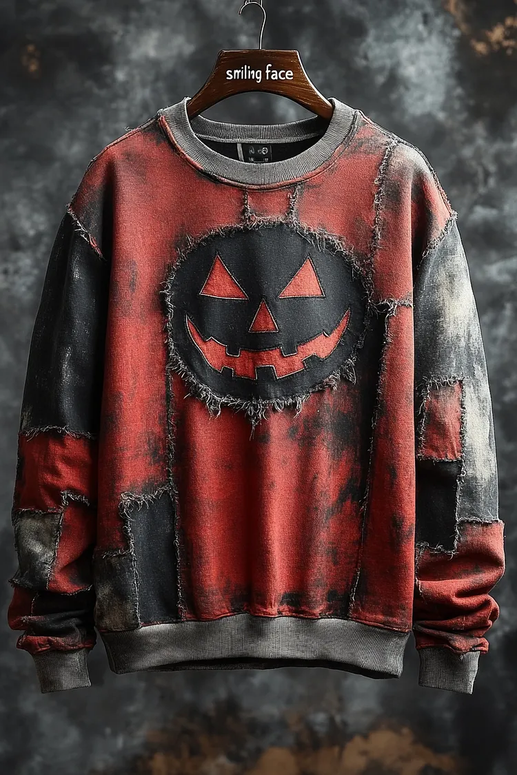Pumpkin face art Irregular Patchwork Men's Sweater