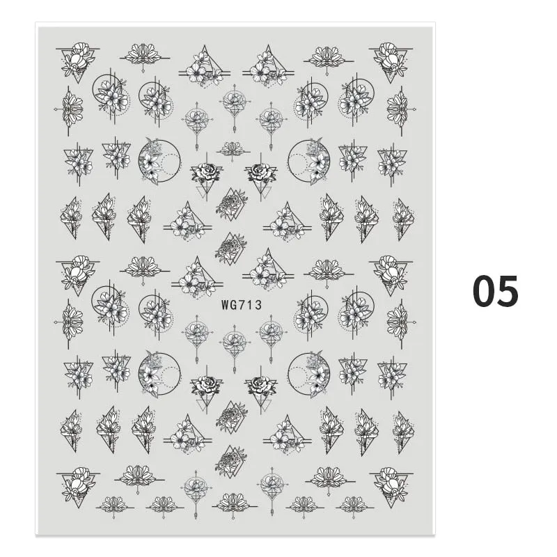 Geometric Lines Flowers Leaves 3D Nail Sticker Figure Woman Face Pattern Special Self Adhesive Nail Art Decals Manicures Sliders-Nail Inspo