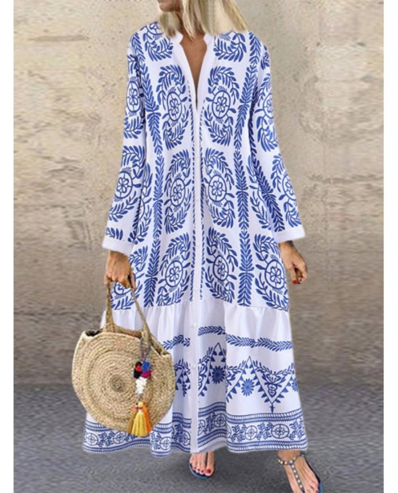 Plus Size Geometric Printing Maxi Dress
