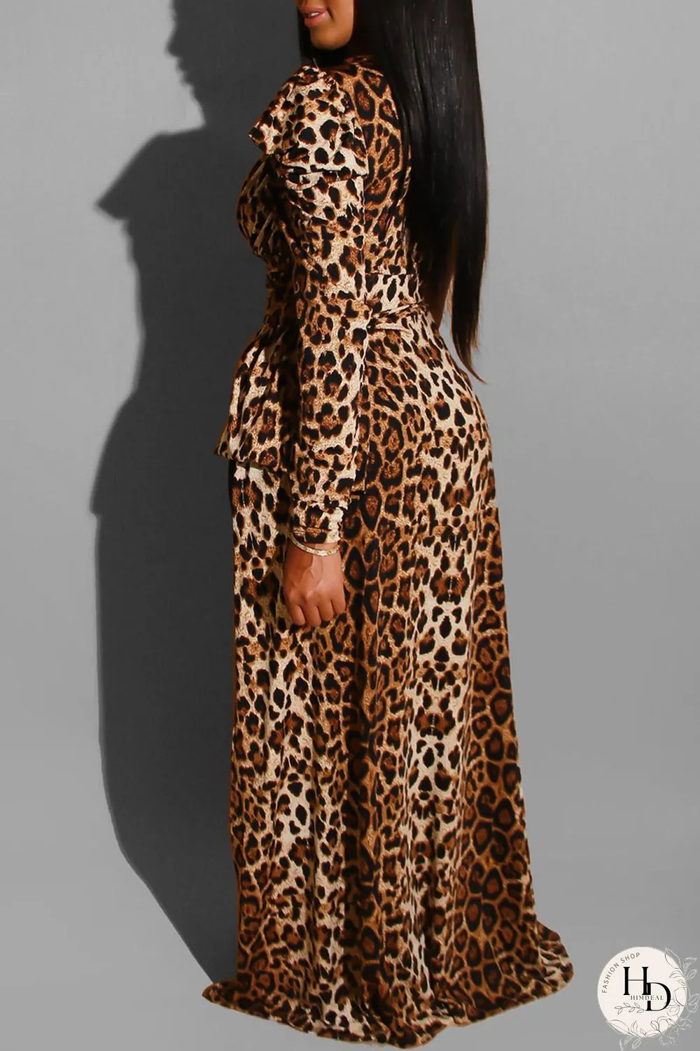 Leopard Print Sexy Print Leopard Split Joint Fold Asymmetrical Oblique Collar Dresses