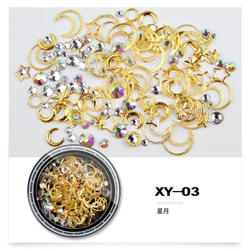 1box Star Moon Design Alloy Nail Art Decorations Artificial Crystal Pearl Rhinestones For Nails DIY Charm Jewelry Nail Ornaments-Nail Inspo