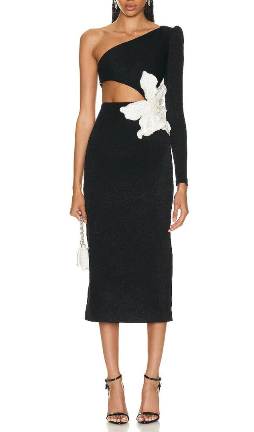 Aliyah Black Flower Bandage Midi Dress Flowering Girl