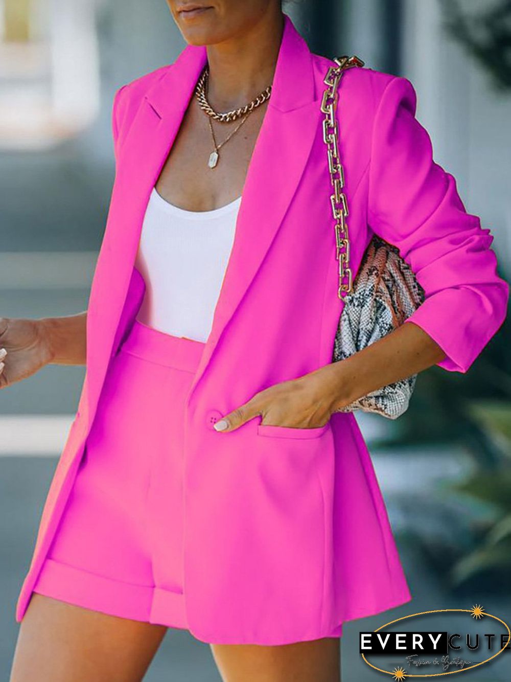 Solid Color Lapel Suit Shorts Suit P15001