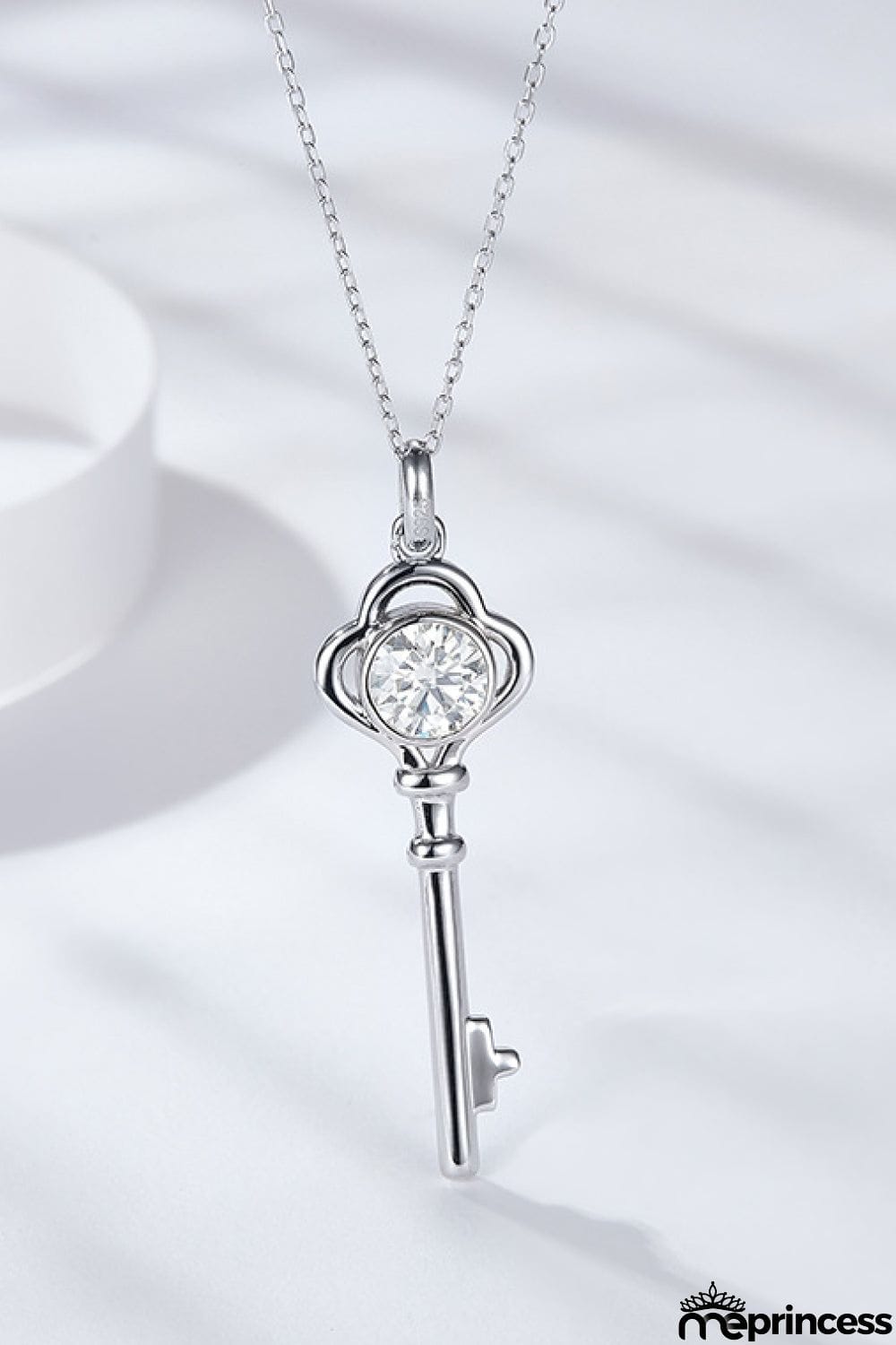 925 Sterling Silver 1 Carat Moissanite Key Pendant Necklace