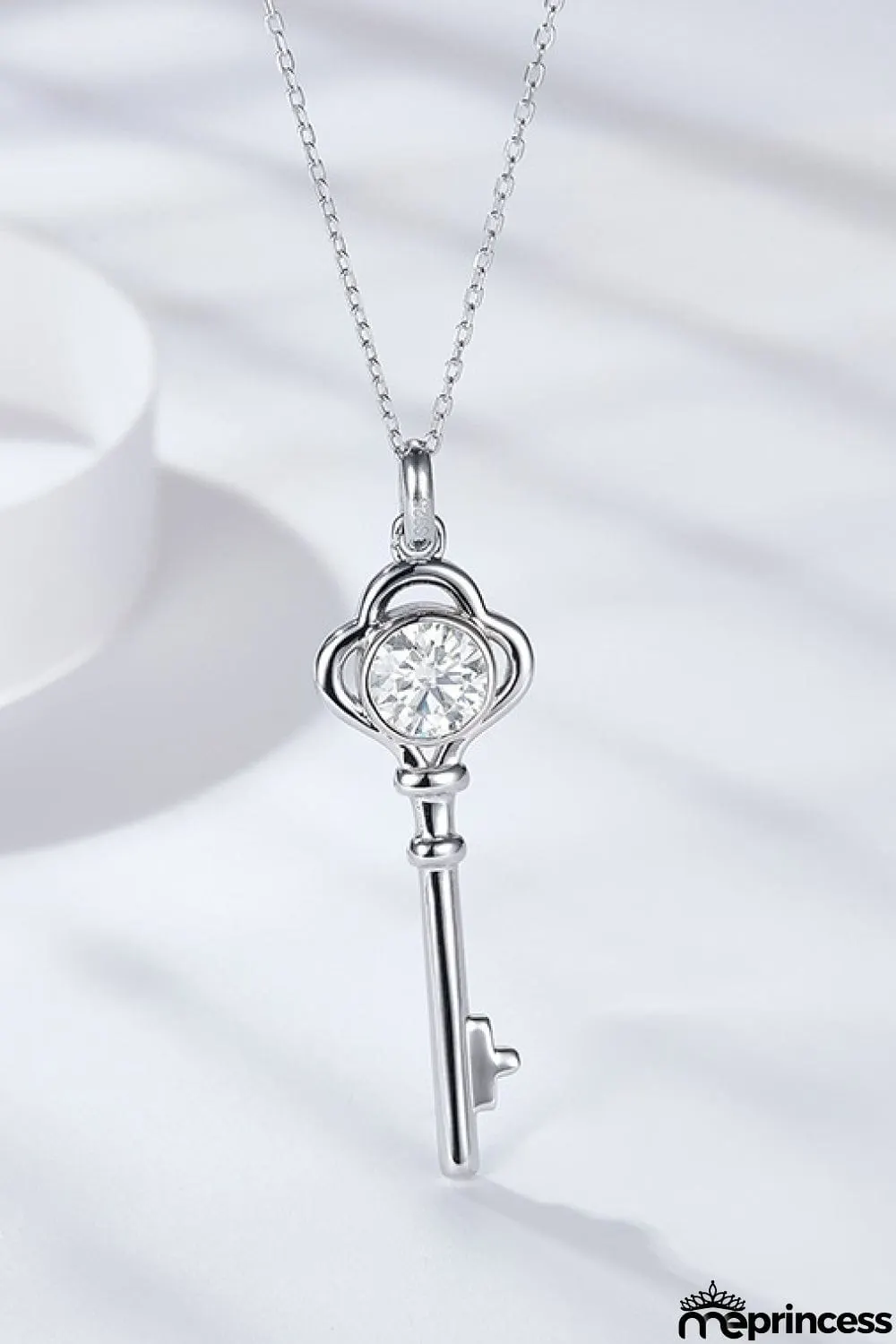 925 Sterling Silver 1 Carat Moissanite Key Pendant Necklace