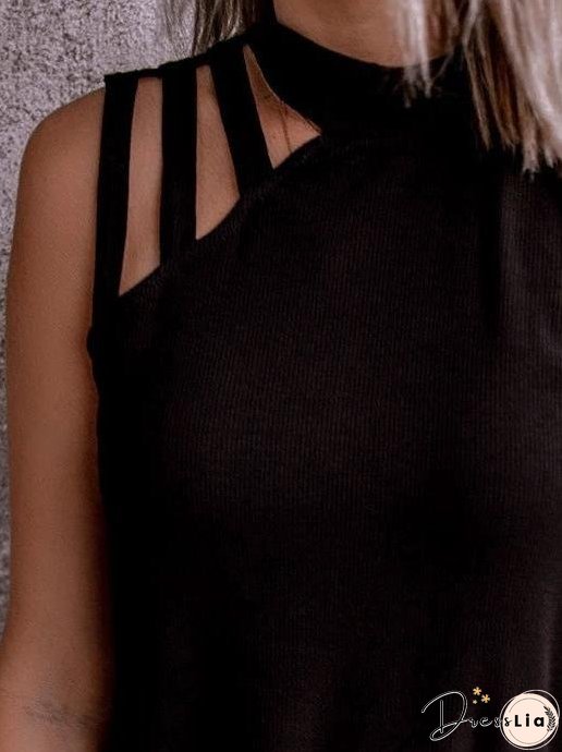 Solid Color Hollow Round Neck Tanks Tops