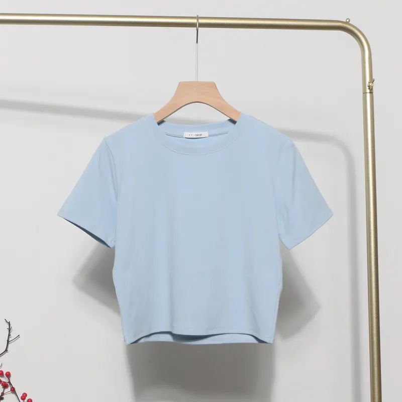 Churchf Real-Apamine Solid Short-Sleeved T-Shirt Burst Small Short Sweet Spicy Slim Slim Thin Collar Top 88122