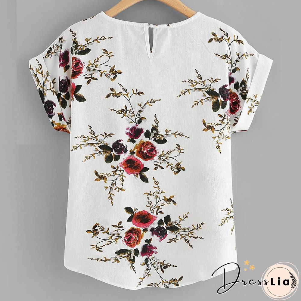 Summer Fashion Floral Print Blouse Pullover Ladies O-Neck Tee Tops Female Women's Short Sleeve Shirt Blusas Femininas Clothing