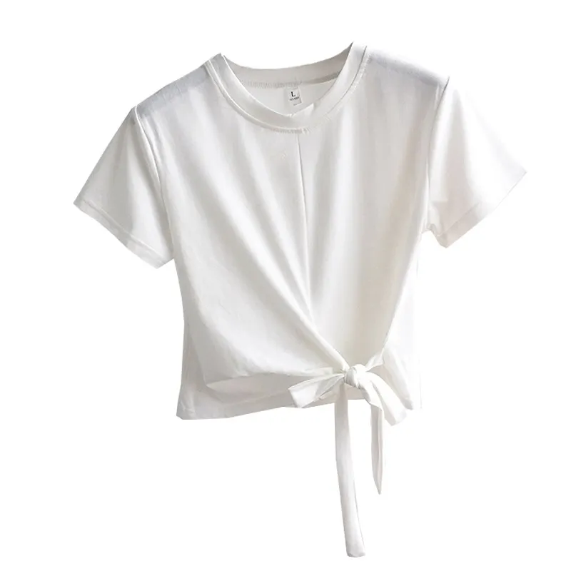 Brownm Brownm Solid Color T-Shirt Female 2024 Summer Wear Korean Version Of The Strap Careful Machine Exposed Umbilical Students Short Sleeve Shirt Repair Body