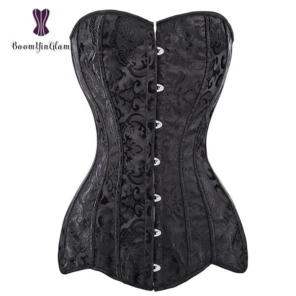 Drop Shipping Corset Long Torso Corsets Cheap Black White Korset Overbust Waist Slimming Floral Bustier Women Plus Size Gorset