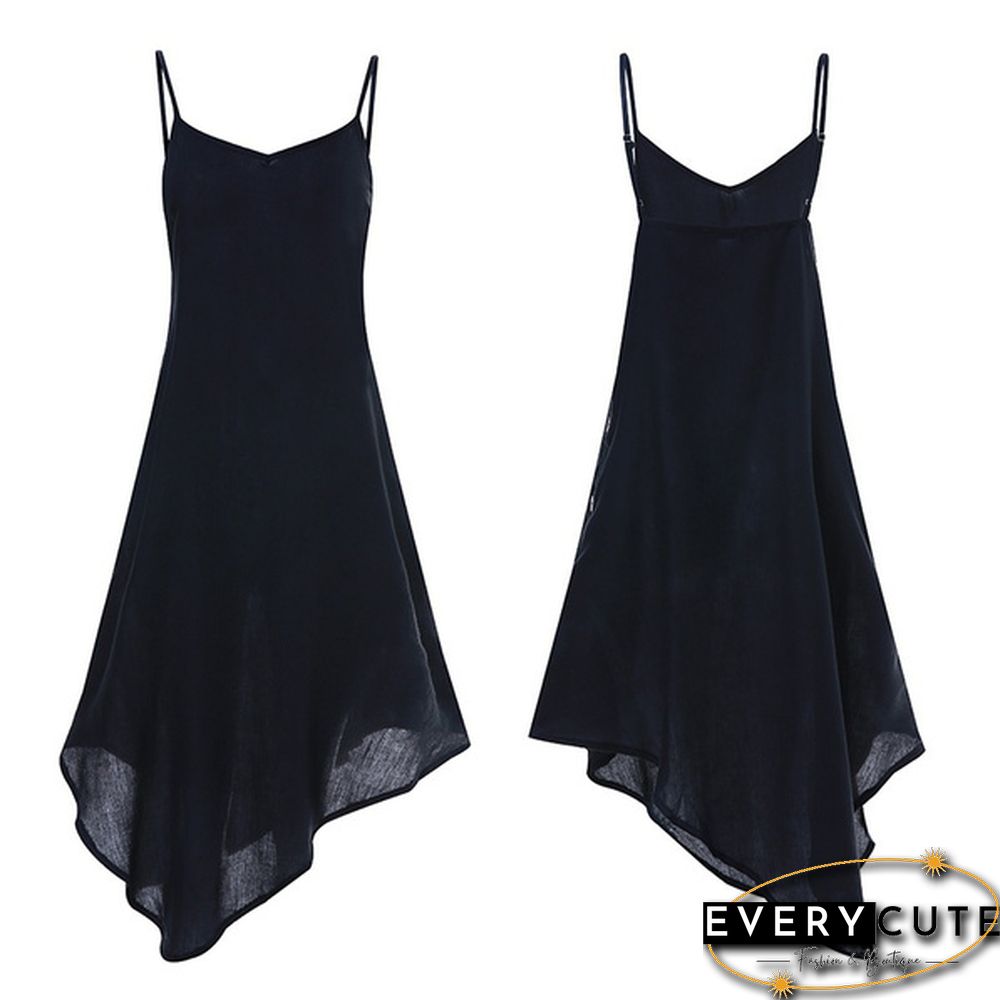 Women Summer Long Dress Spaghetti Strap V Neck Irregular Hem Holiday Casual Party Dress Sundress Plus Size S-5XL