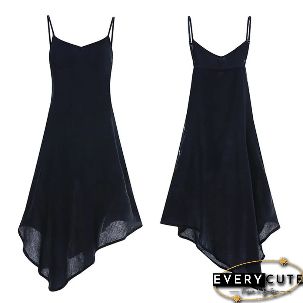 Women Summer Long Dress Spaghetti Strap V Neck Irregular Hem Holiday Casual Party Dress Sundress Plus Size S-5XL