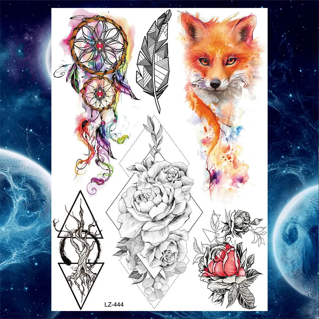 Sexy Girl 3D Flower Rose Temporary Tattoos For Women Black Dreamcatcher Tattoo Sticker Realistic Fake Peony Large Tatoos Paste