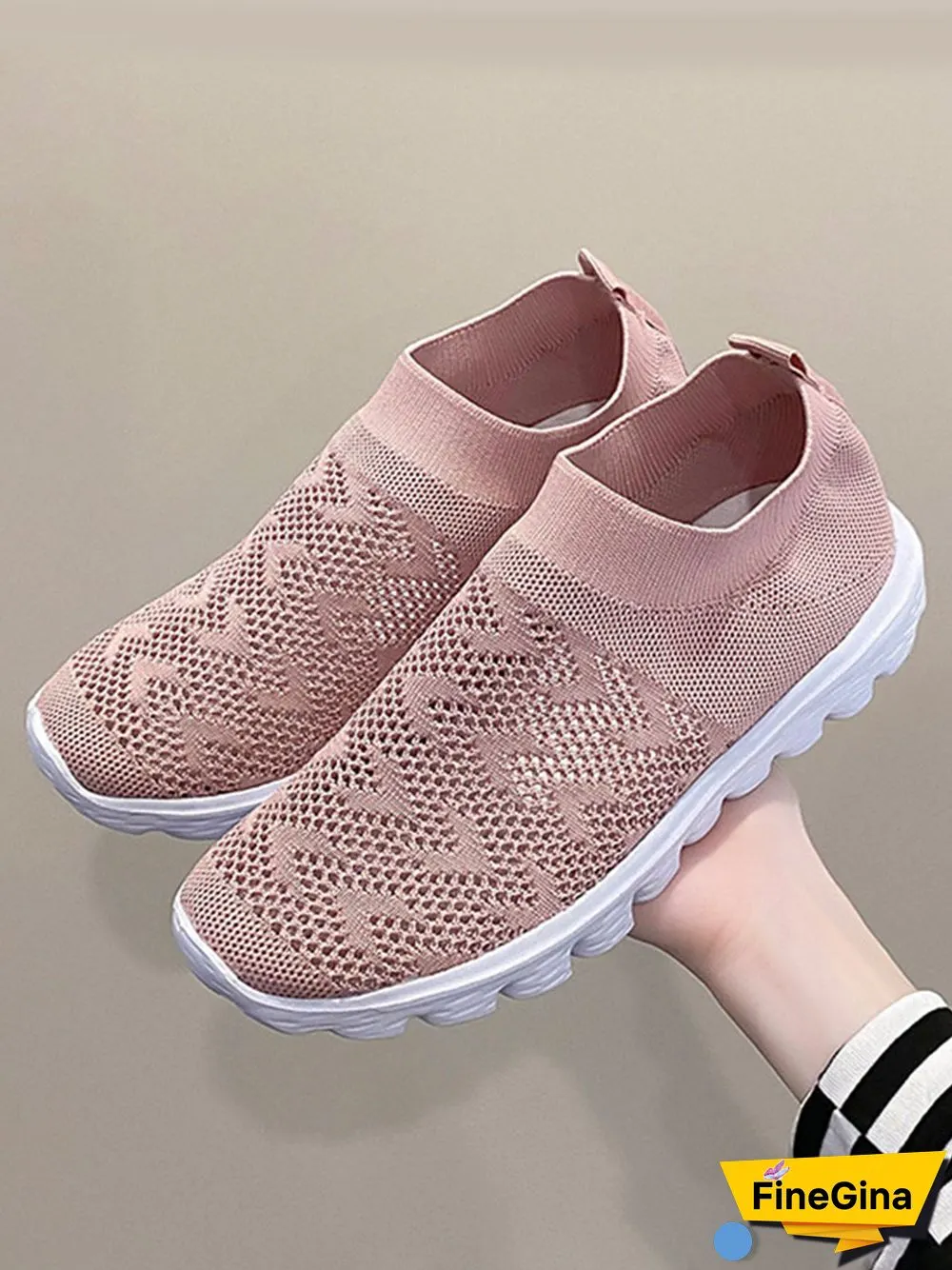 Geometric Lightweight Soft Sole Non-Slip Flyknit Sneakers