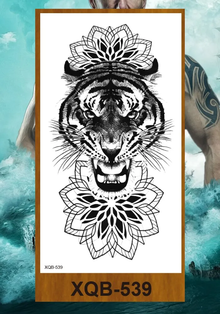 Temporary Tattoo Stickers Men Women Adult Girl Chest Flower Arm Leg Fake Tatoo Semi Permanent Tiger Wolf Beauty & Beast Body Art