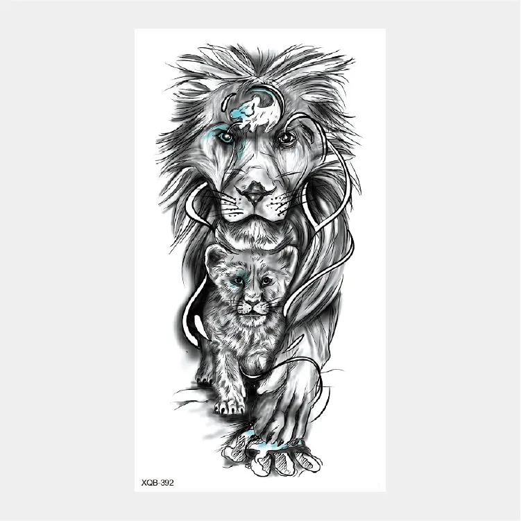 Sdrawing Temporary Tattoo Stickers Animal Tiger Lion Wolf Head Domineering Half Arm Big Picture Water Transfer Tatto Sticker