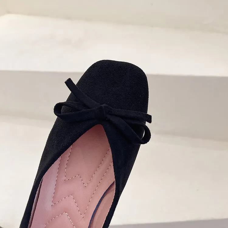 Women Flats Slip on Flat Shoes Round Toe Shallow Butterfly-knot Ballerina Slip on Loafers Faux Suede Lady Ballet Plus Size 35-40