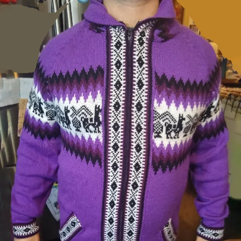 Colourful Iceland Jacquard Zipper Up Hooded Sweater（Unisex）