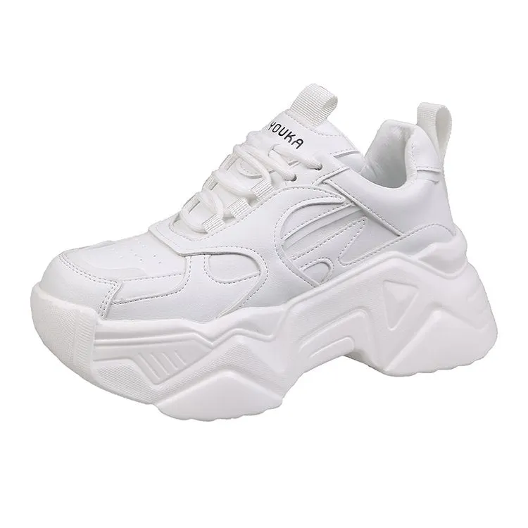 Women Platform Sneakers Leather Casual Ladies Chunky Shoes 2020 White Woman High Black Fashion Brand Thick soled Wedge Sneakers