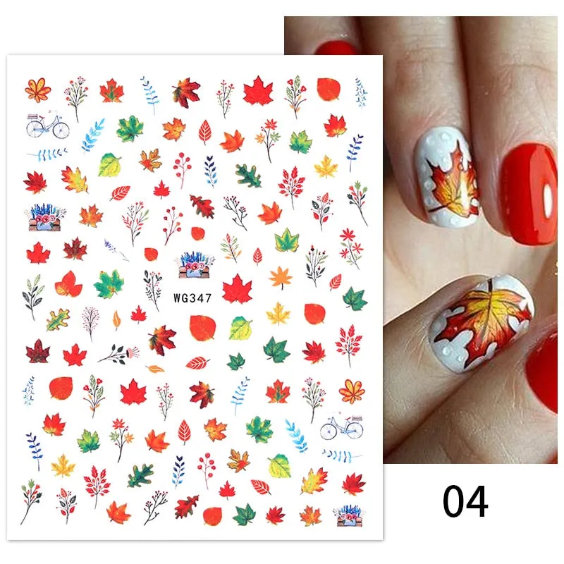 1PC Fall Leaf Flowers Line 3D Nail Sticker Mape Leaves Waves Pattern Decals Slider DIY Nail Art Decoration Wraps For Manicures-Nail Inspo