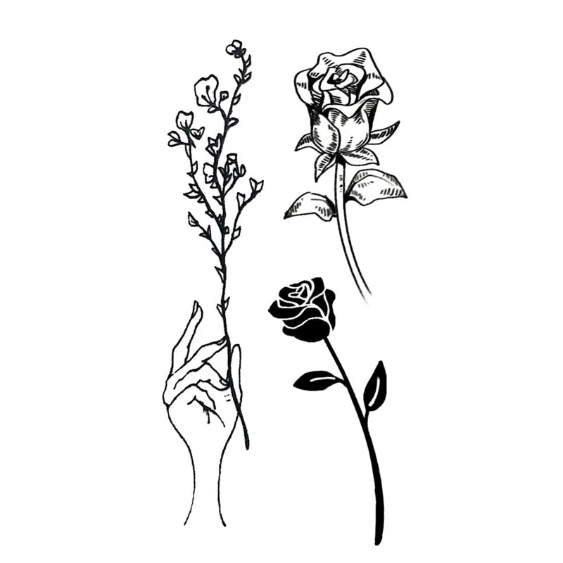 Waterproof Black Temporary Tattoo Stickers Men Women Rose Feather ankle Body Art Water Transfer Tattoos Arm Waist Finger Tatoo