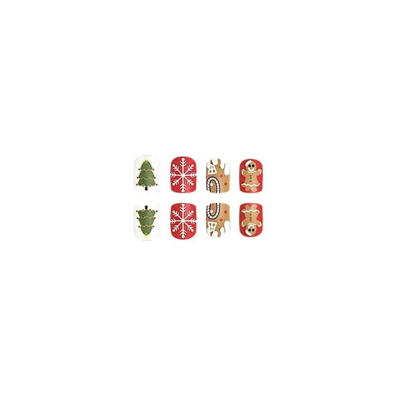 Churchf Pieces Of Red Frosted Fake Nails Christmas Gingerbread Man Snowflake Temperament Show White Wear Armour New Year Finished Armour Piece