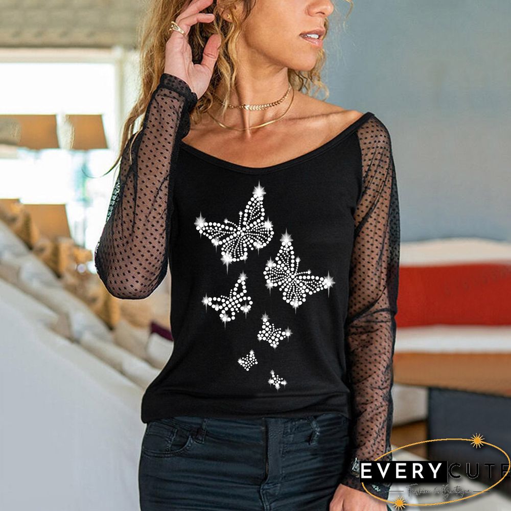 Round Neck Black Mesh Shirt