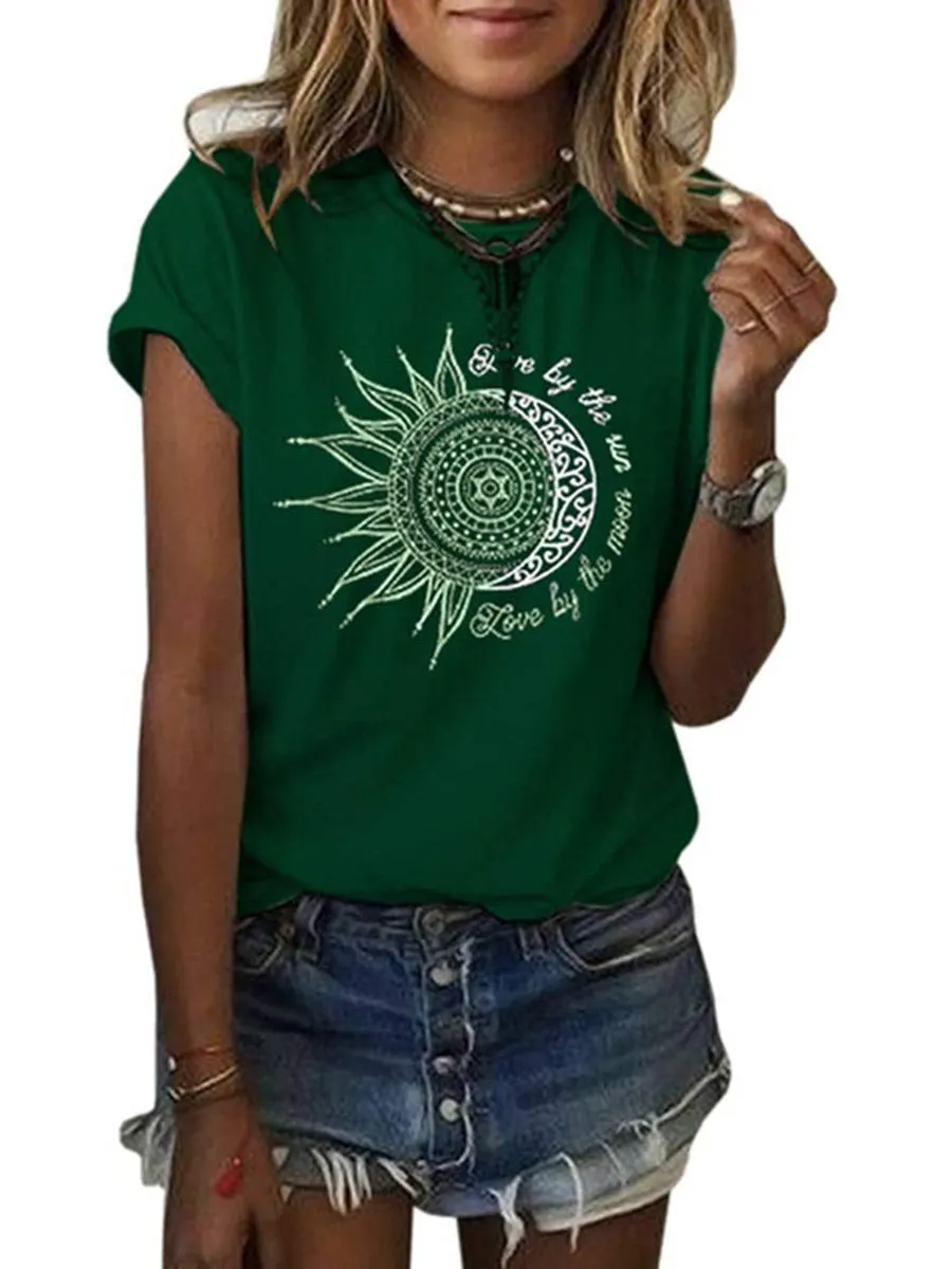 Round Neck  Short Sleeves Printed T-shirt