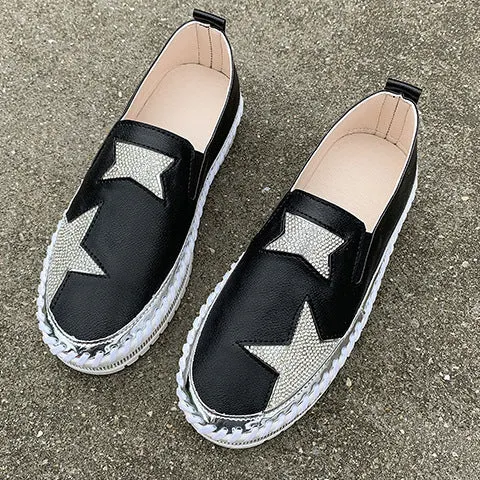  Big Size 36-43 Casual Rivet Single Shoes Women's 2022 Spring New Rhinestone Lefu Shoes Flat Bottomed Fashionable Women's Shoes