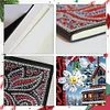 (US Local)Christmas House A5 Size Diamond Painting Notebook Set with 4Pcs Bookmark Gift