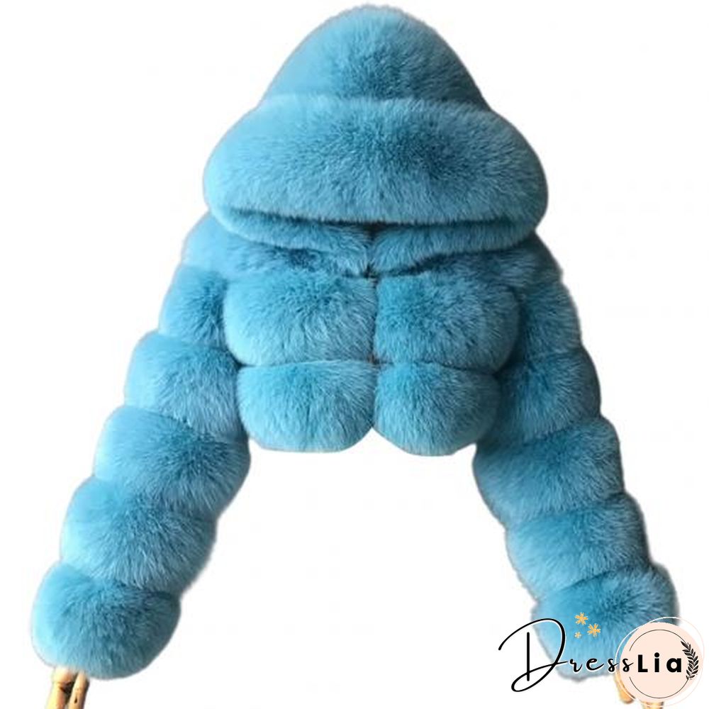 Plus size Women Jacket Fashion Autumn Winter Faux Fur Cropped Coat Fluffy Zip Hooded Warm Short Jacket