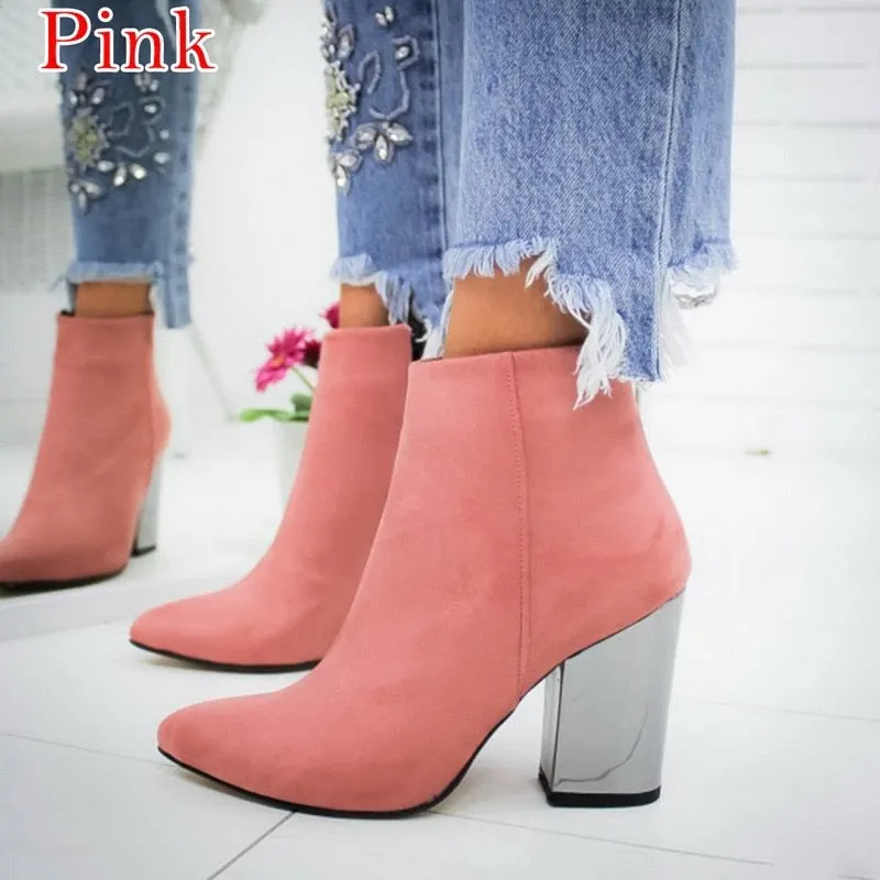 Women Ankle Boots 2021 Fashion Boots Woman Autumn Winter Pointed Toe High Heels Zipper Female Shoes Booties Females Botas Mujer