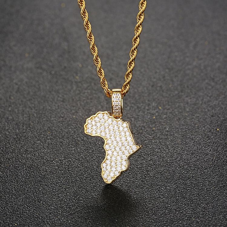Iced Out Africa Map Pendants Necklaces Hip Hop Bling Bling