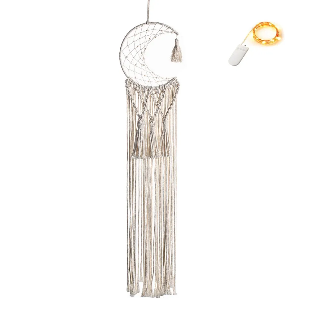 Moon Star Macrame Dream Catcher Wall Hanging Boho Room Decor Kids Girls Home Decoration With Led Light Gifts Dropshipping