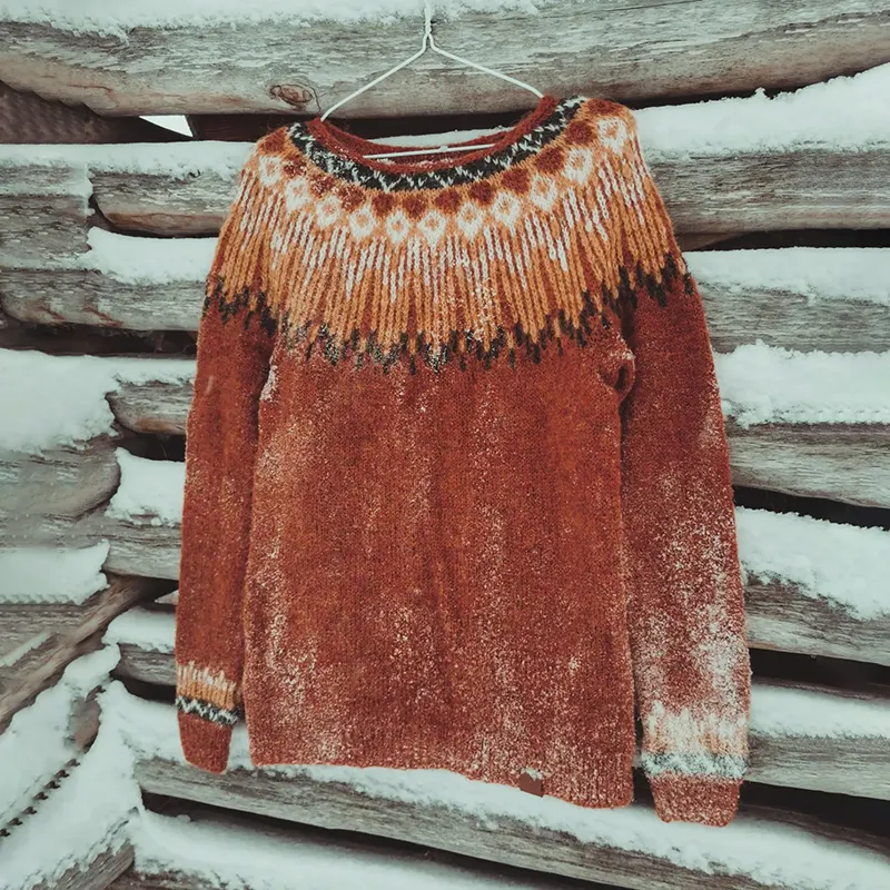 Vintage Contrast Wave Pattern Crew Neck Sweater