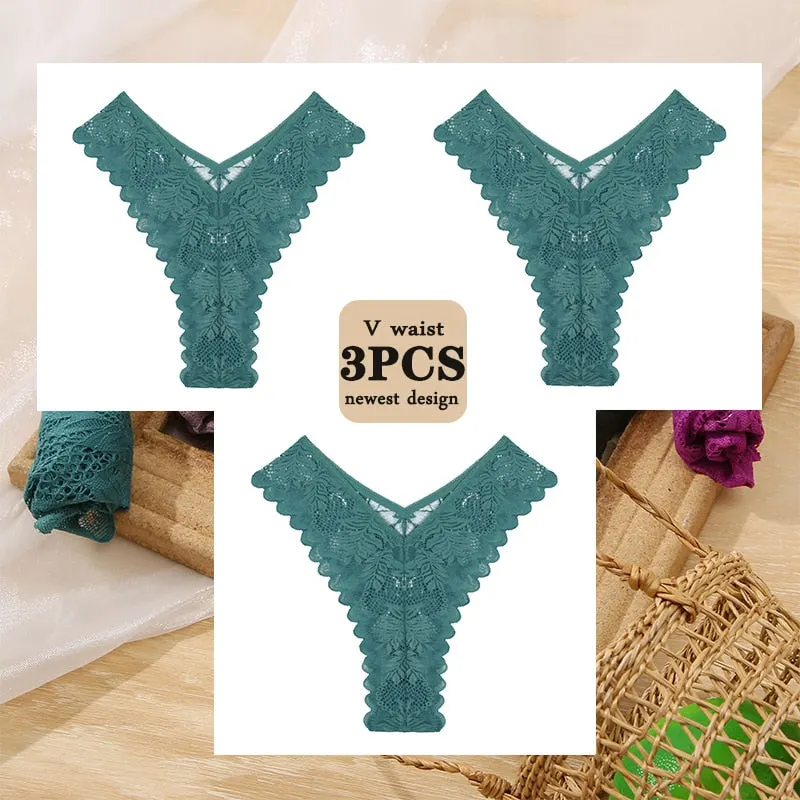 3PCS/Set Floral Lace Panties Perspective Sexy Underwear Women Panties Brazilian Briefs Lingerie V Waist Design Female Underpants