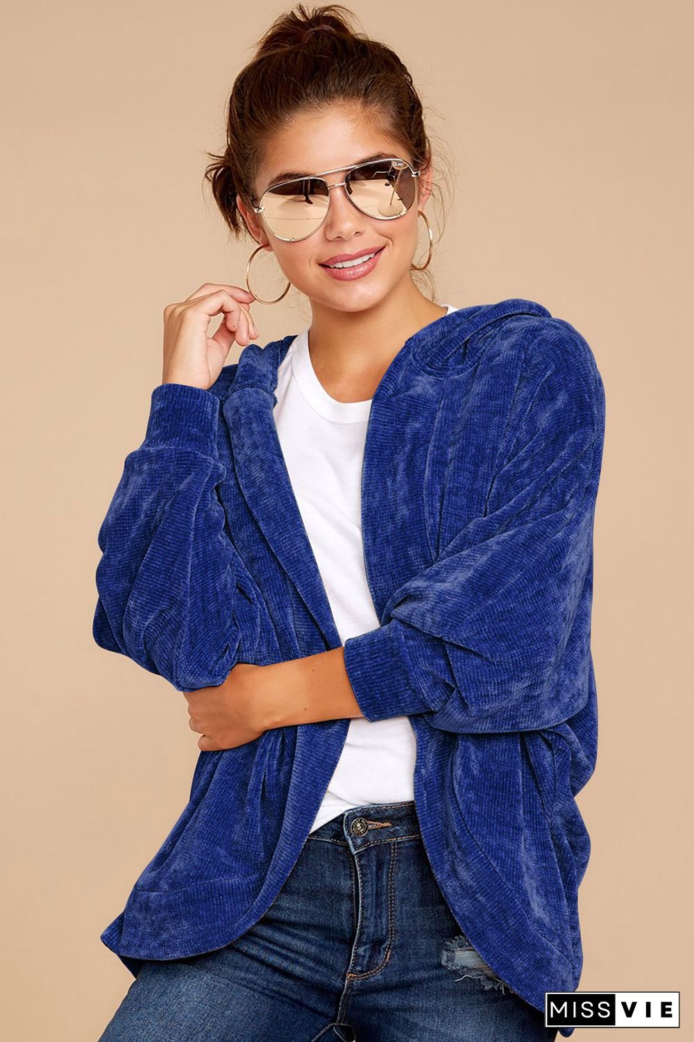 Thicken Plain Loose Velvet Coat With Hat