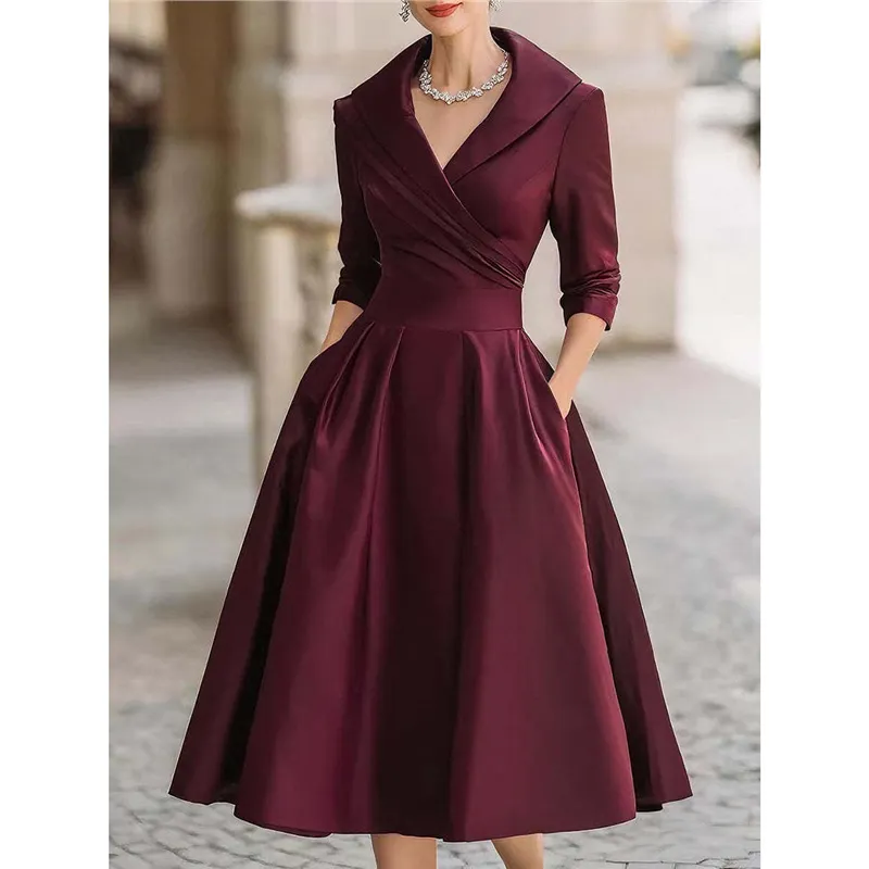 Athvotar Athvotar Women's Spring And Autumn Temperament Collar Waist Dress Thin Elegant Ladies Dress