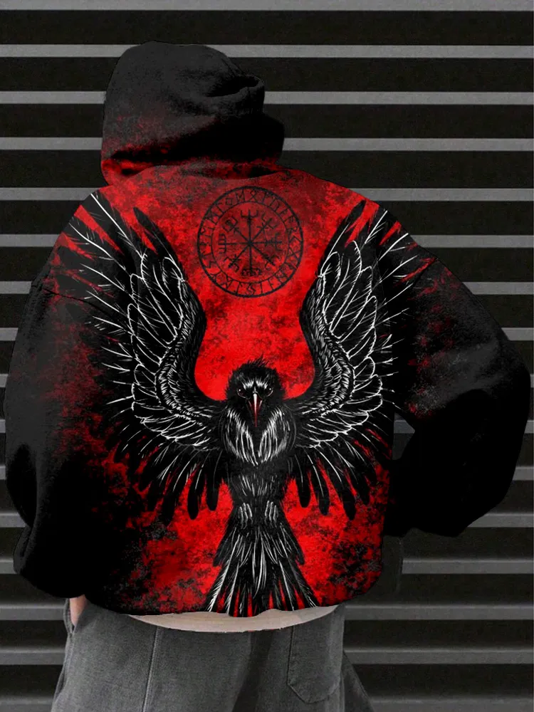 Men's Viking Raven & Vegvisir Graphic Cozy Hoodie