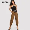 SHEIN Black Asymmetrical Neck Solid Crop Tank Top Summer Women Sexy Cold shoulder Stretchy Skinny Highstreet Sleeveless Camis 